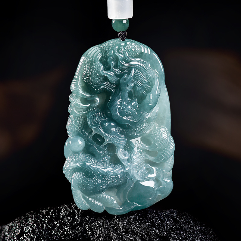 Women Fashion Necklace - Doğal Birmanya Jadeite Ejderha Kolye Kolye