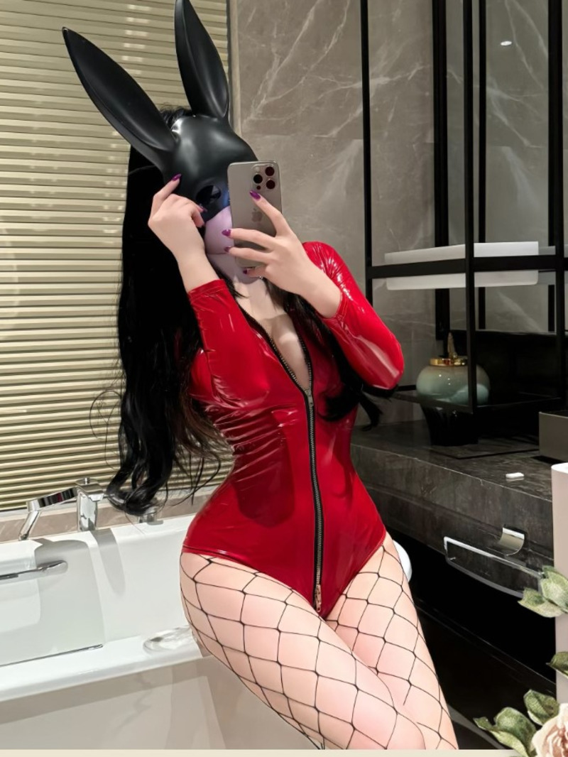 Women'S Fashion Pajamas - Seksi Patent Deri Bodysuit Fermuar Üniforma