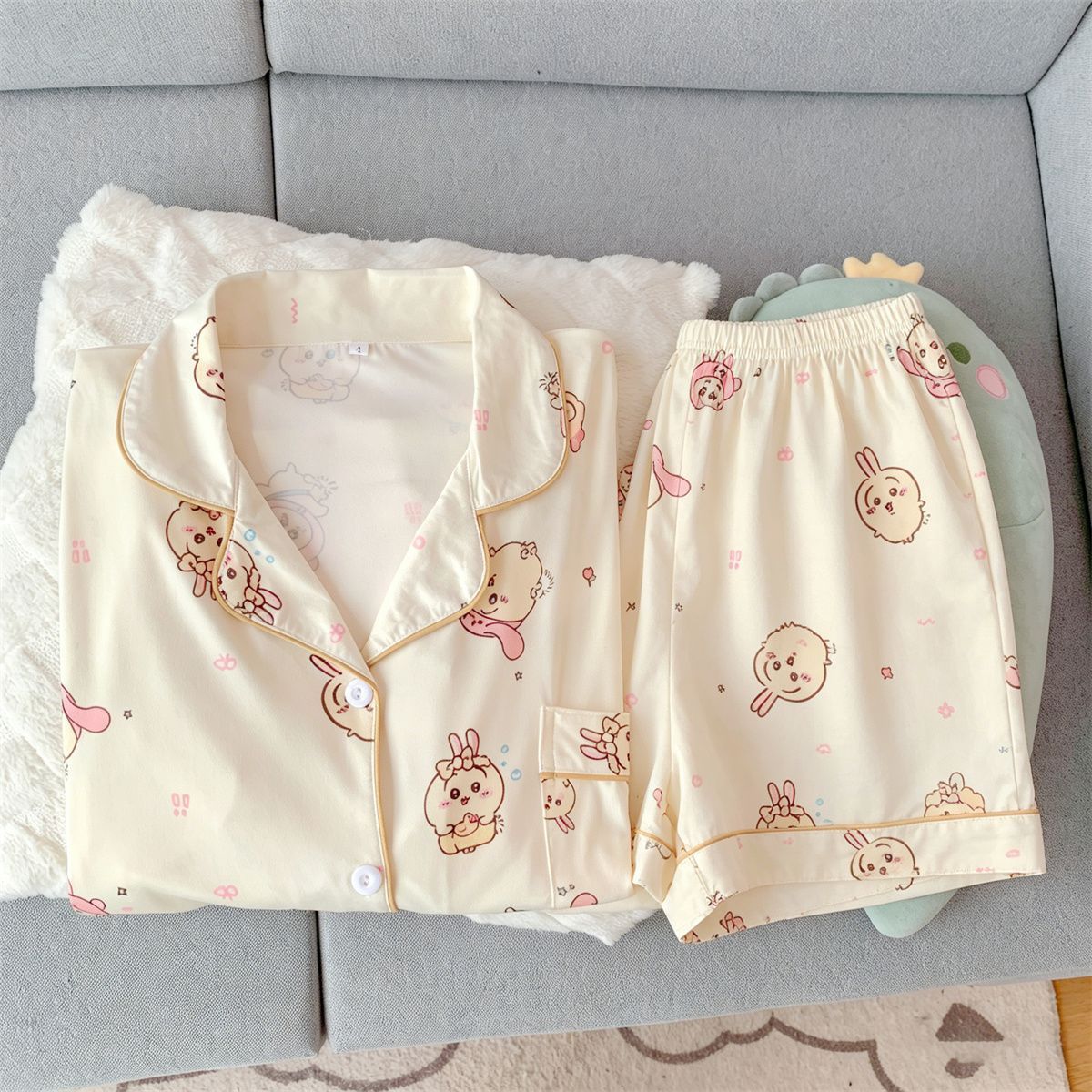 Women'S Fashion Pajamas - Kawaii Usagi Chiikawa kadın Yaz Pijama