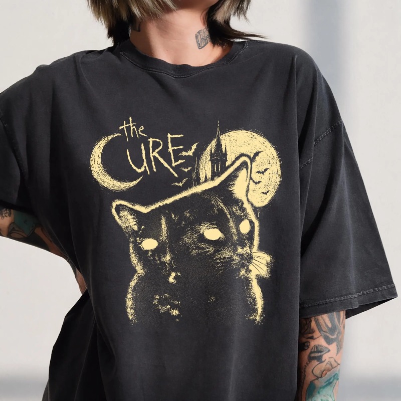 Women'S Fashion From The 90S - The Cure Band Kedi Desenli Tişört,