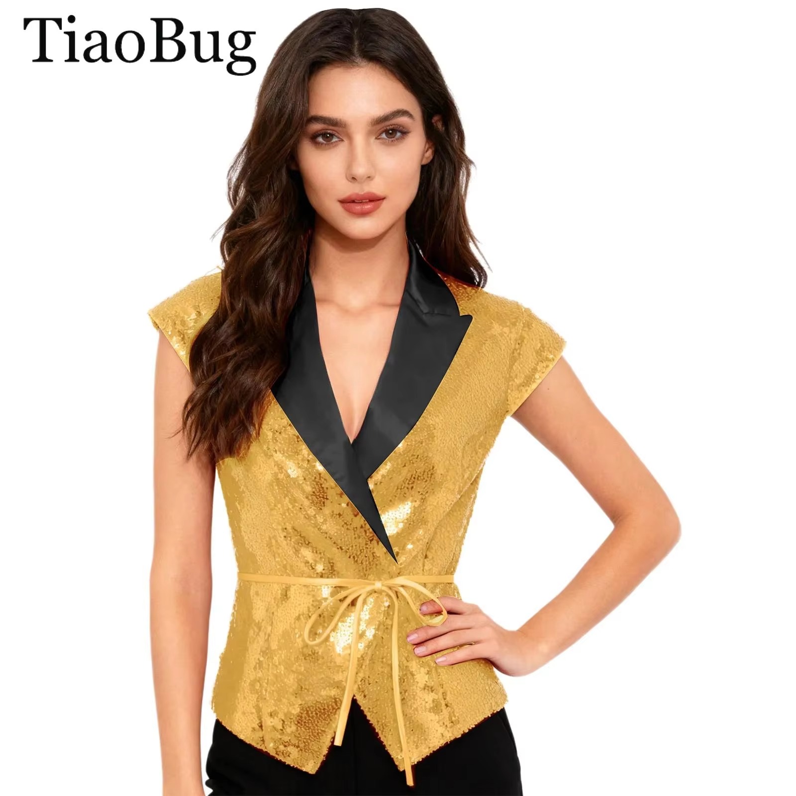 Women'S Fashion Labels - Kadınlar Payetli Yelek V Yaka Etiketli
