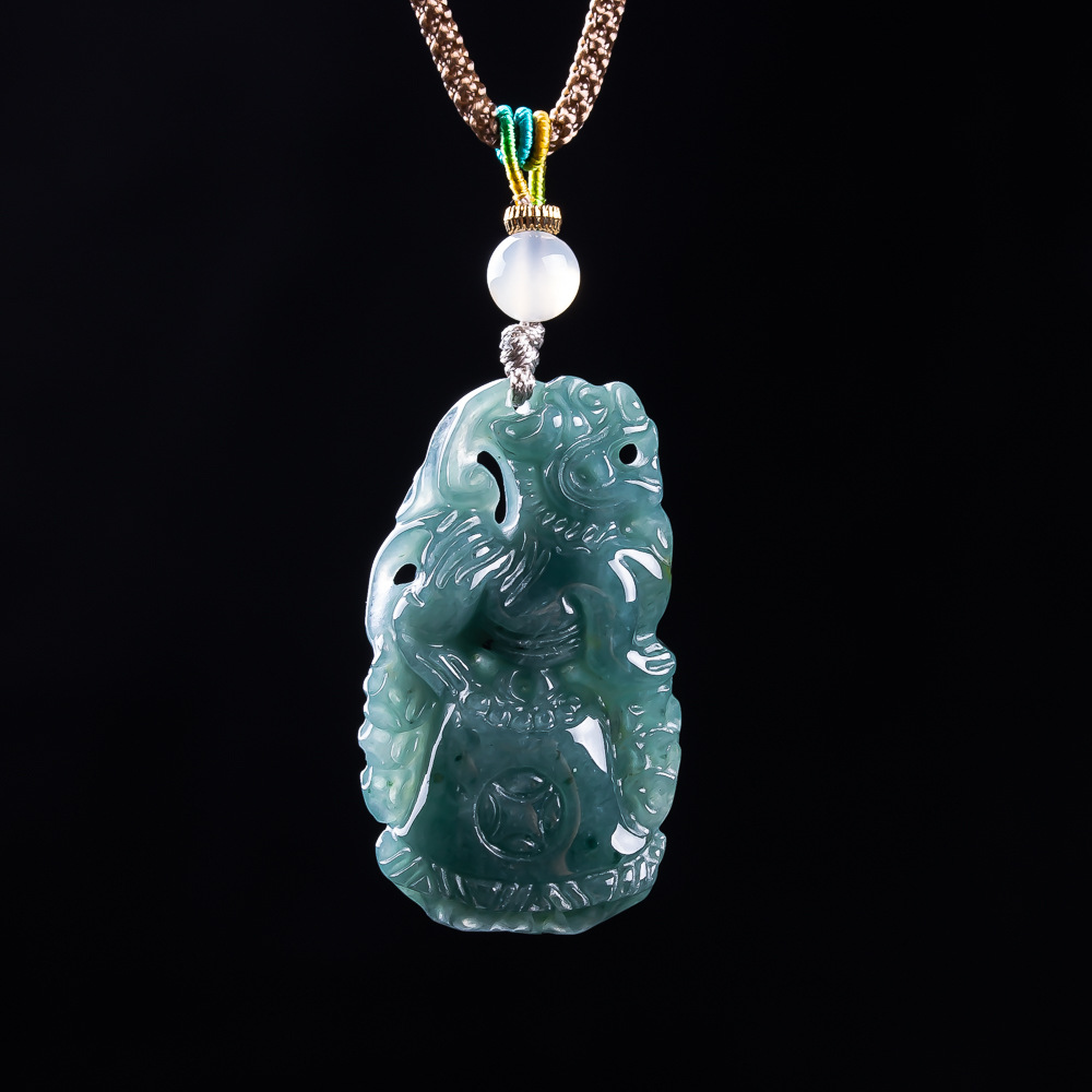 Women Fashion Necklace - Birmanya Jadeit Pixiu Kolye Tasarımcı Değerli