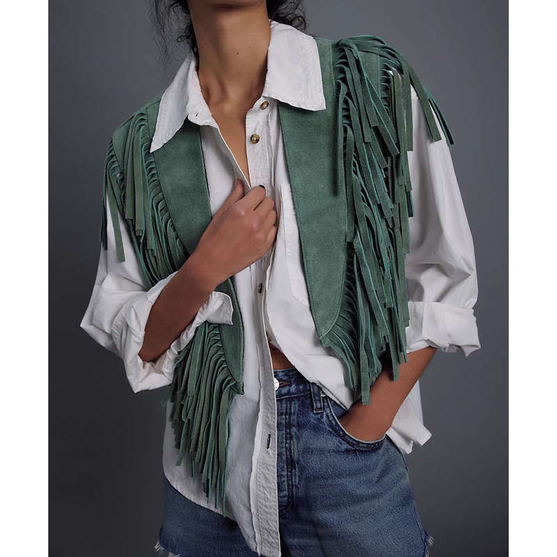 Women'S Fashion Of The 70S - Kadın Y2k Vintage Süet Yelek Ceket