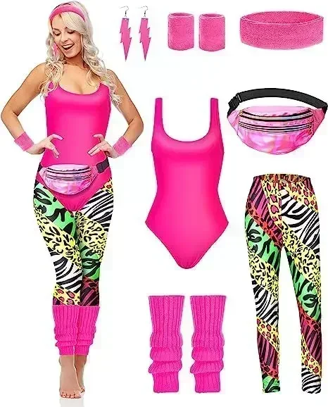 Women'S Fashion From The 90S - 7 Adet 80'ler Fantezi Egzersiz Kostüm