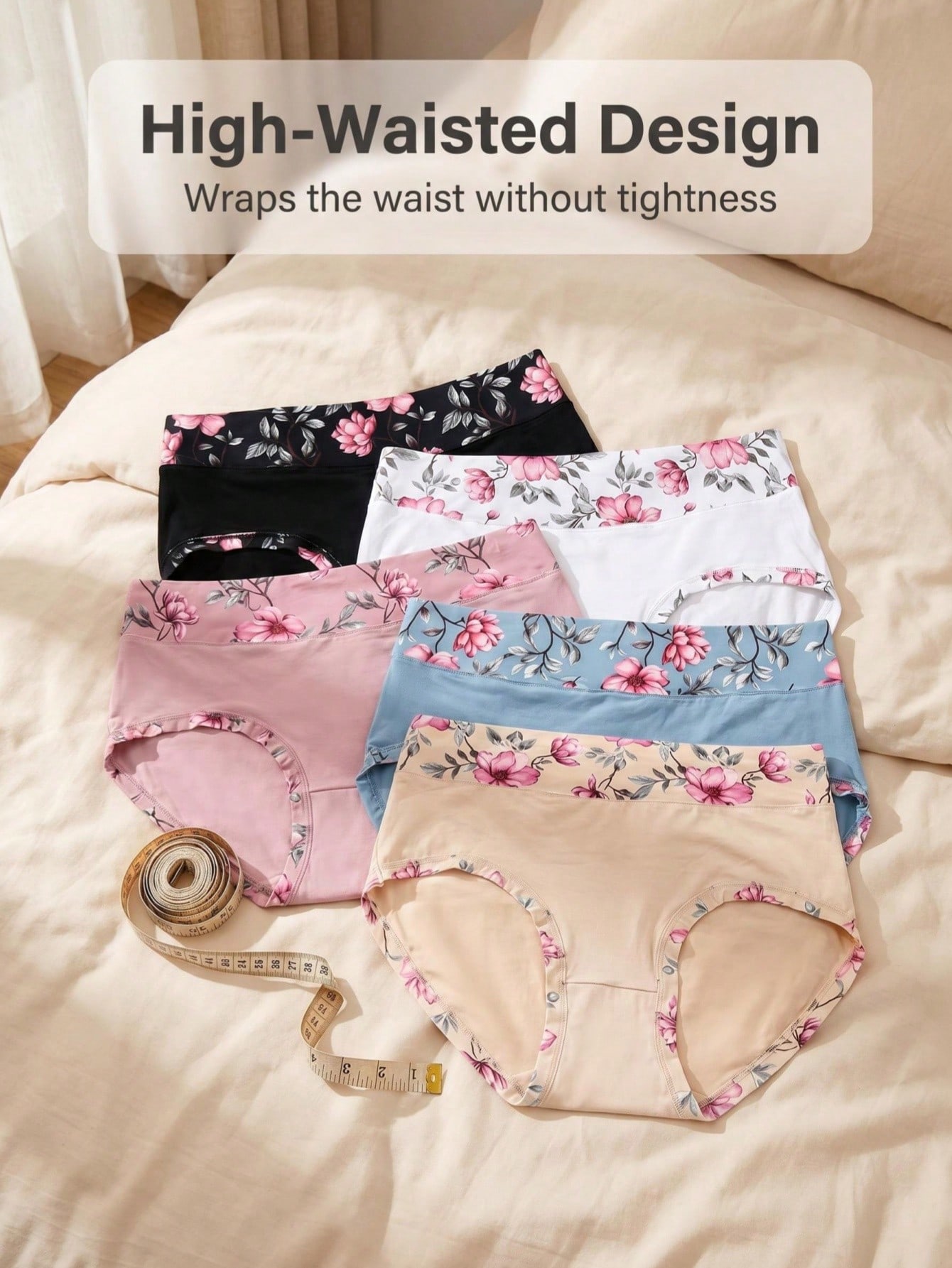 Women'S Fashion Underwear - 5PCS Büyük Beden Kadın Çiçek Desenli
