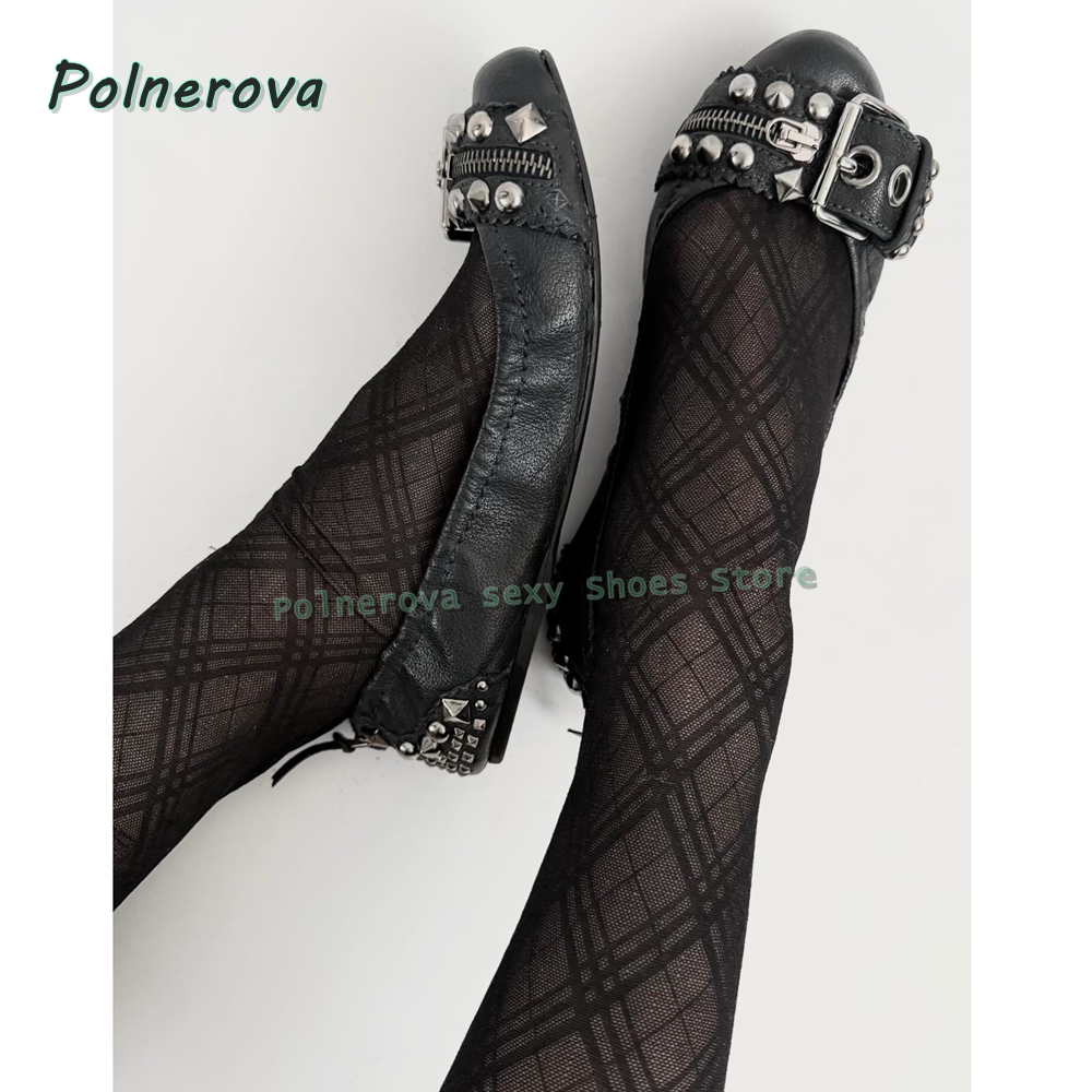 Women'S Fashion Shoes - Perçinli Tokalı Mary Jane Ayakkabılar Sivri