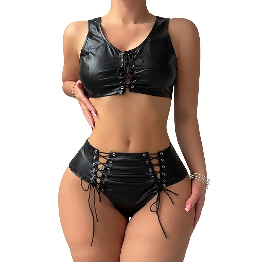 Crop Top Women - Kadın Deri İç Giyim Seti Seksi