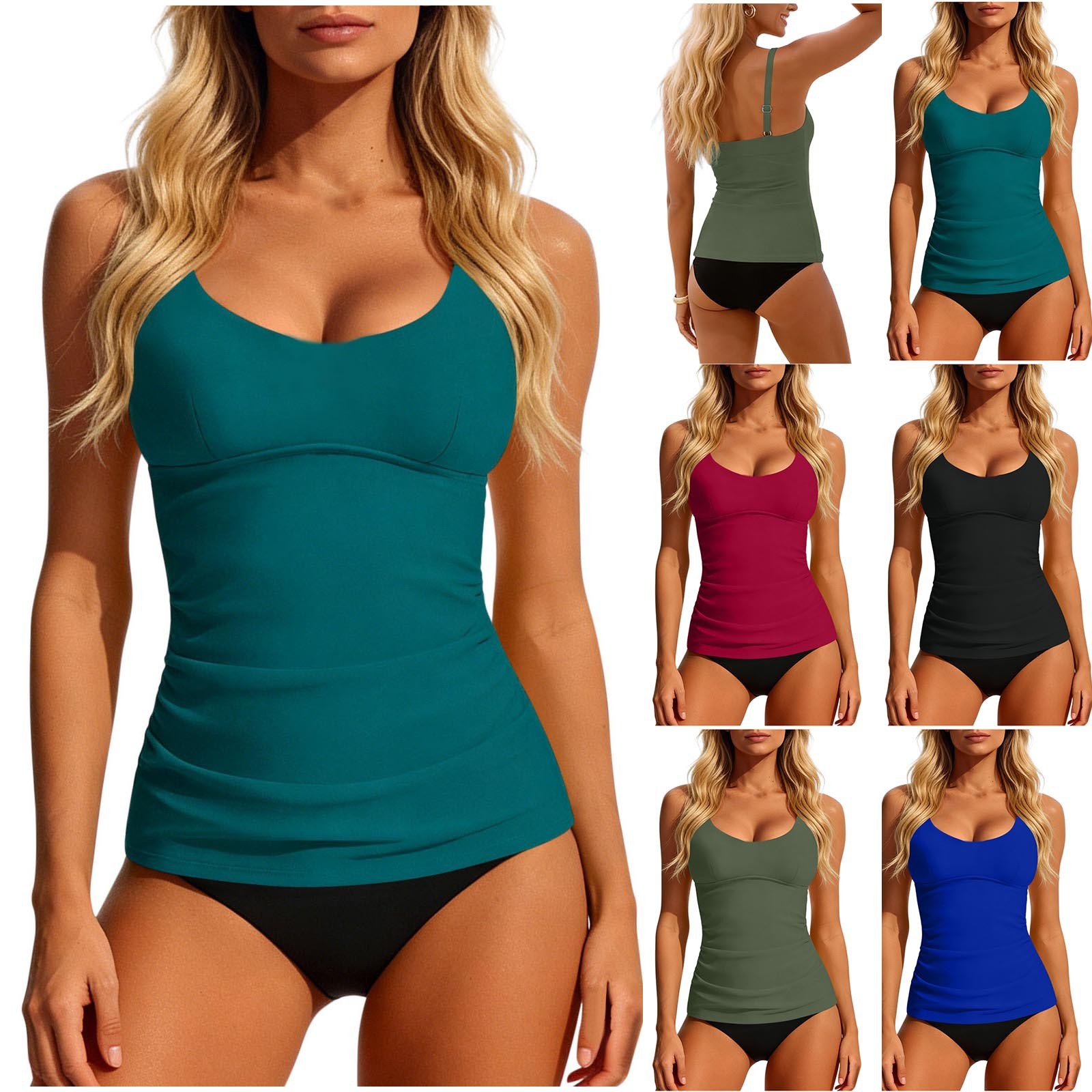 Crop Top Women - Kadınlar için 2026 Tankini Teal Yuvarlak