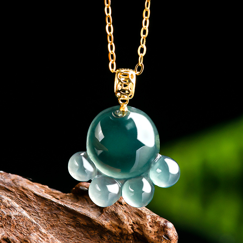 Women Fashion Necklace - Doğal Gerçek Zümrüt Mavi Su Yeşim