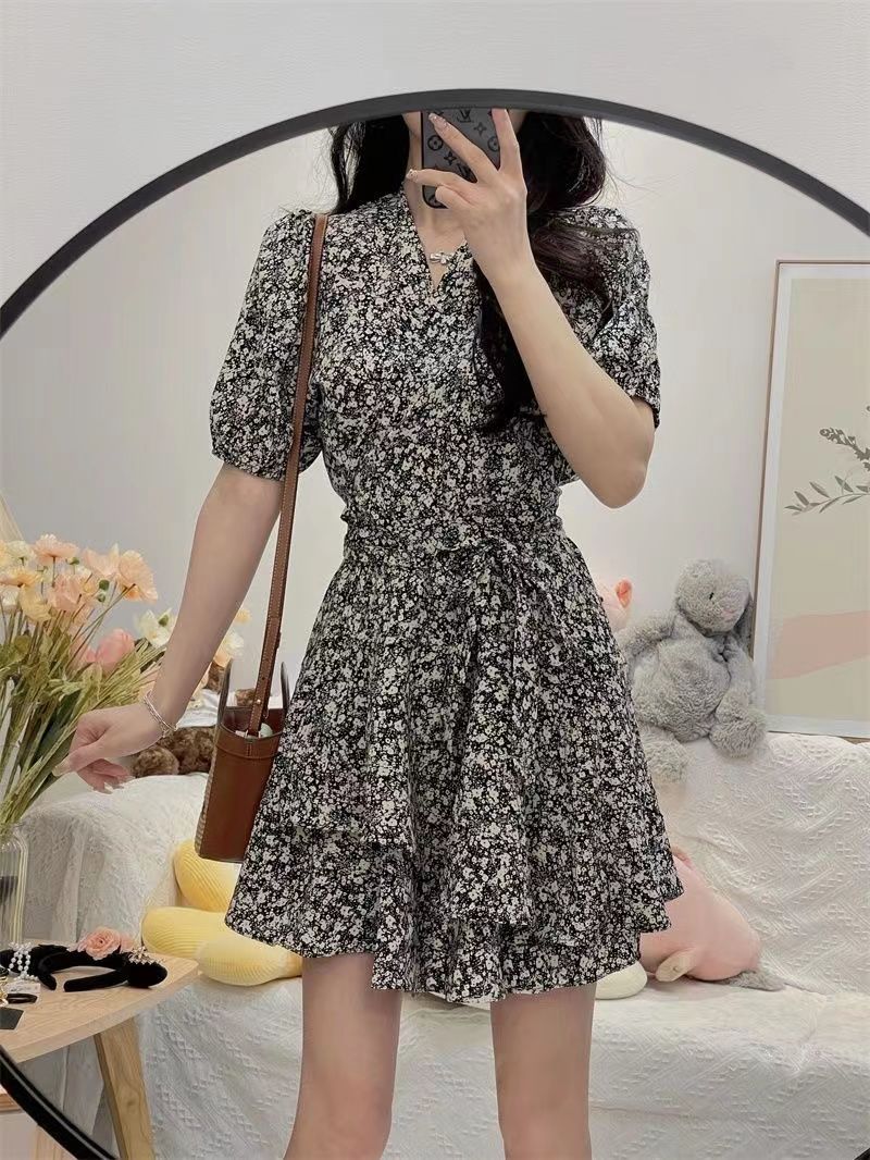 Wrap Blouse Chiffon - Küçük papatya Bodycon kadın elbiseleri puf