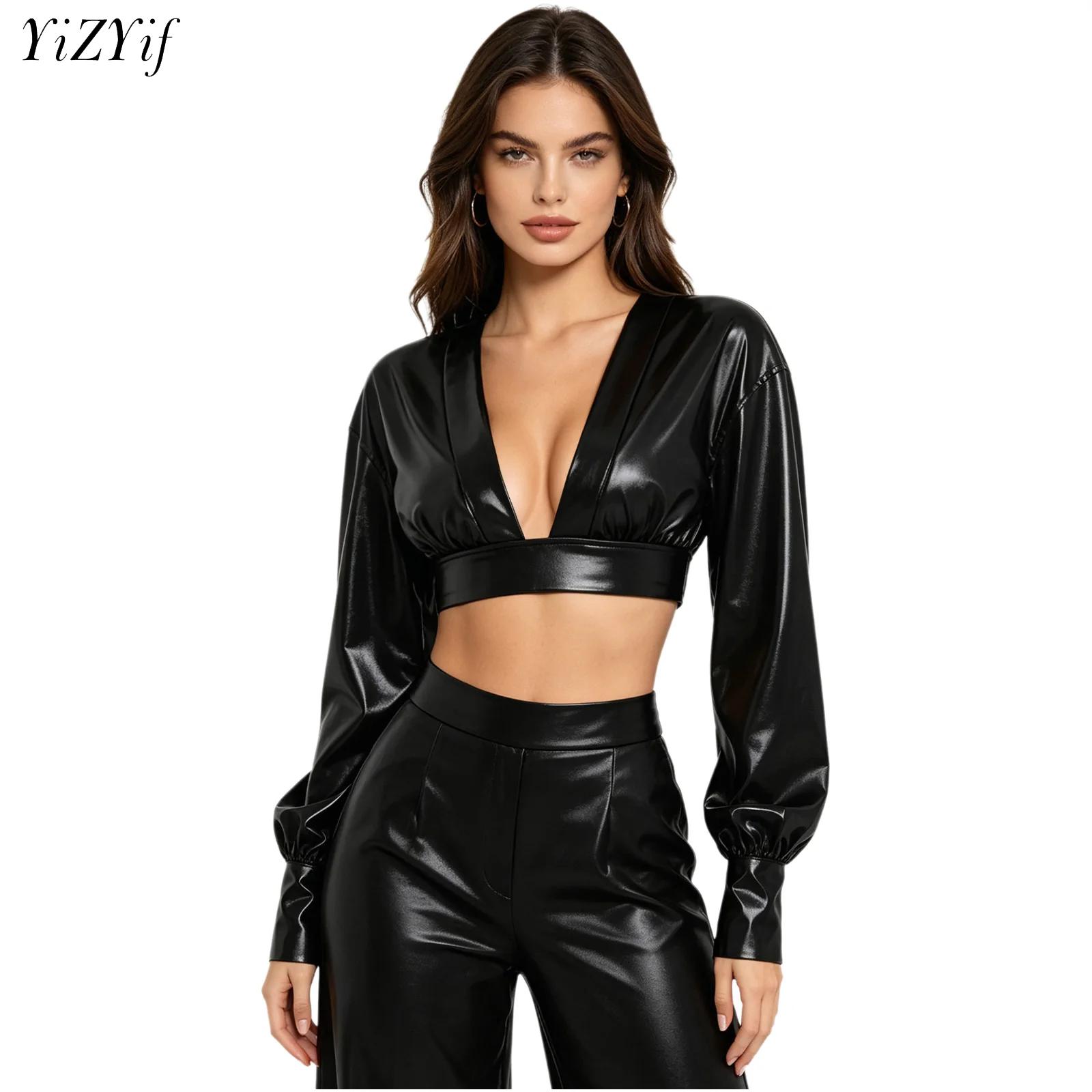 Crop Top Women - Kadınlar İçin Y2K Metalik Parlak Hip