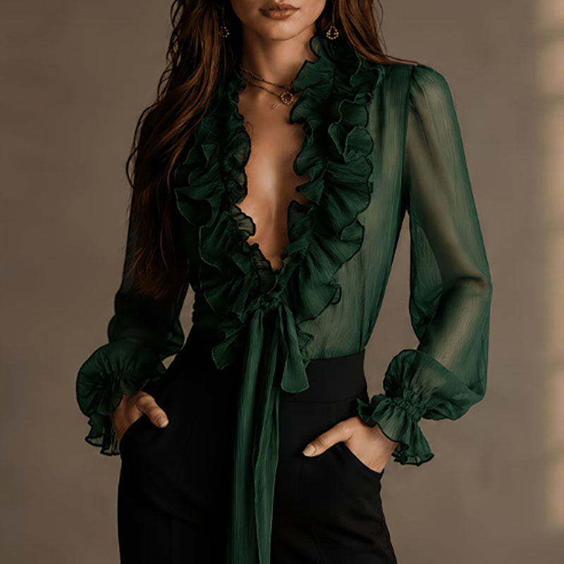 Zarif Kadınlar İçin Tek Renk Ş - Wrap Blouse Chiffon incelemesi ve fiyatı