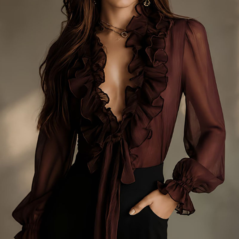 Zarif Kadınlar İçin Tek Renk Ş - Wrap Blouse Chiffon incelemesi ve fiyatı
