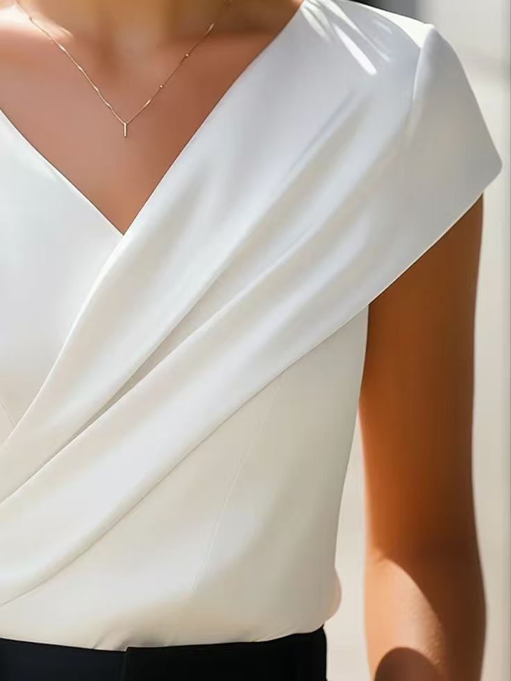 Yazlık Kadın Bluzu Düz Beyaz F - Wrap Blouse Chiffon incelemesi ve fiyatı