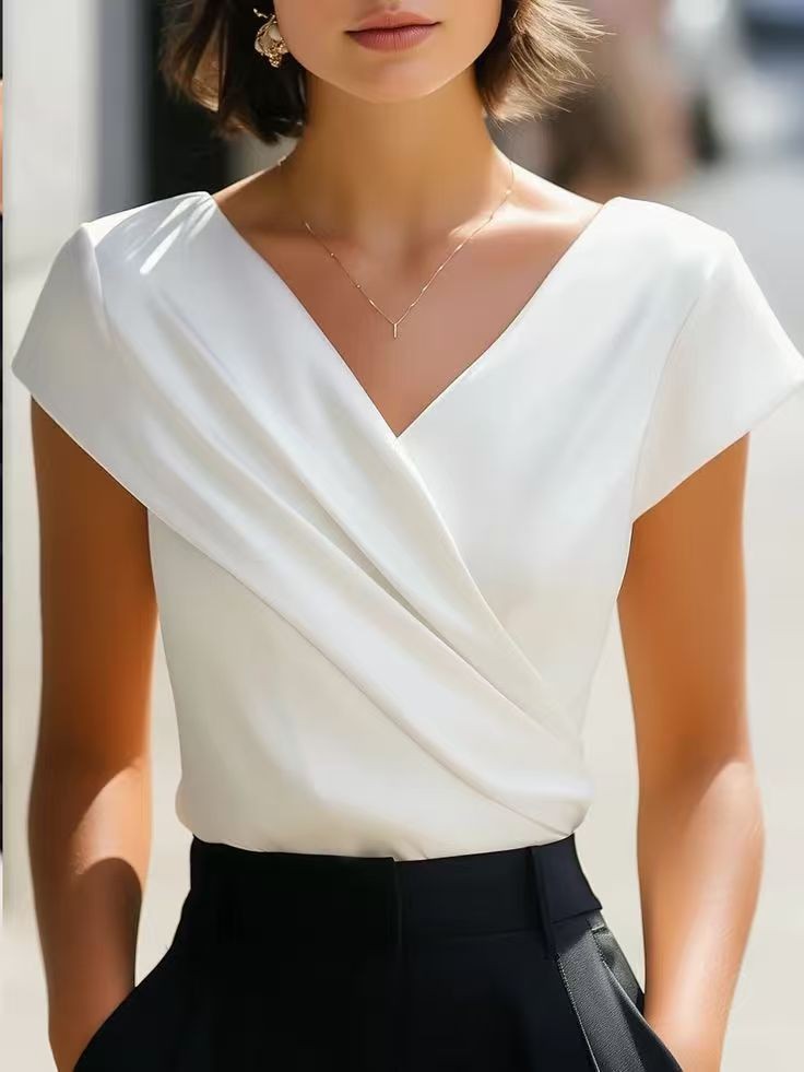Yazlık Kadın Bluzu Düz Beyaz F - Wrap Blouse Chiffon incelemesi ve fiyatı