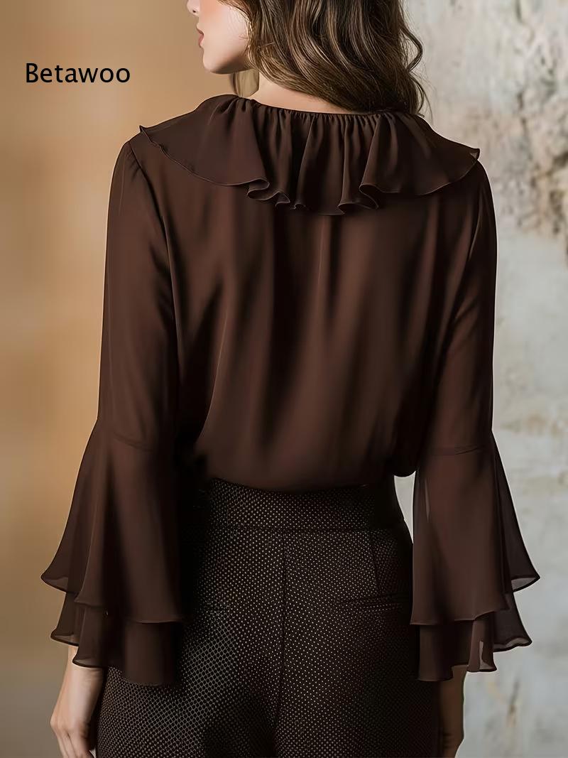 Kadın Zarif Fırfırlı V Yaka Şi - Wrap Blouse Chiffon incelemesi ve fiyatı