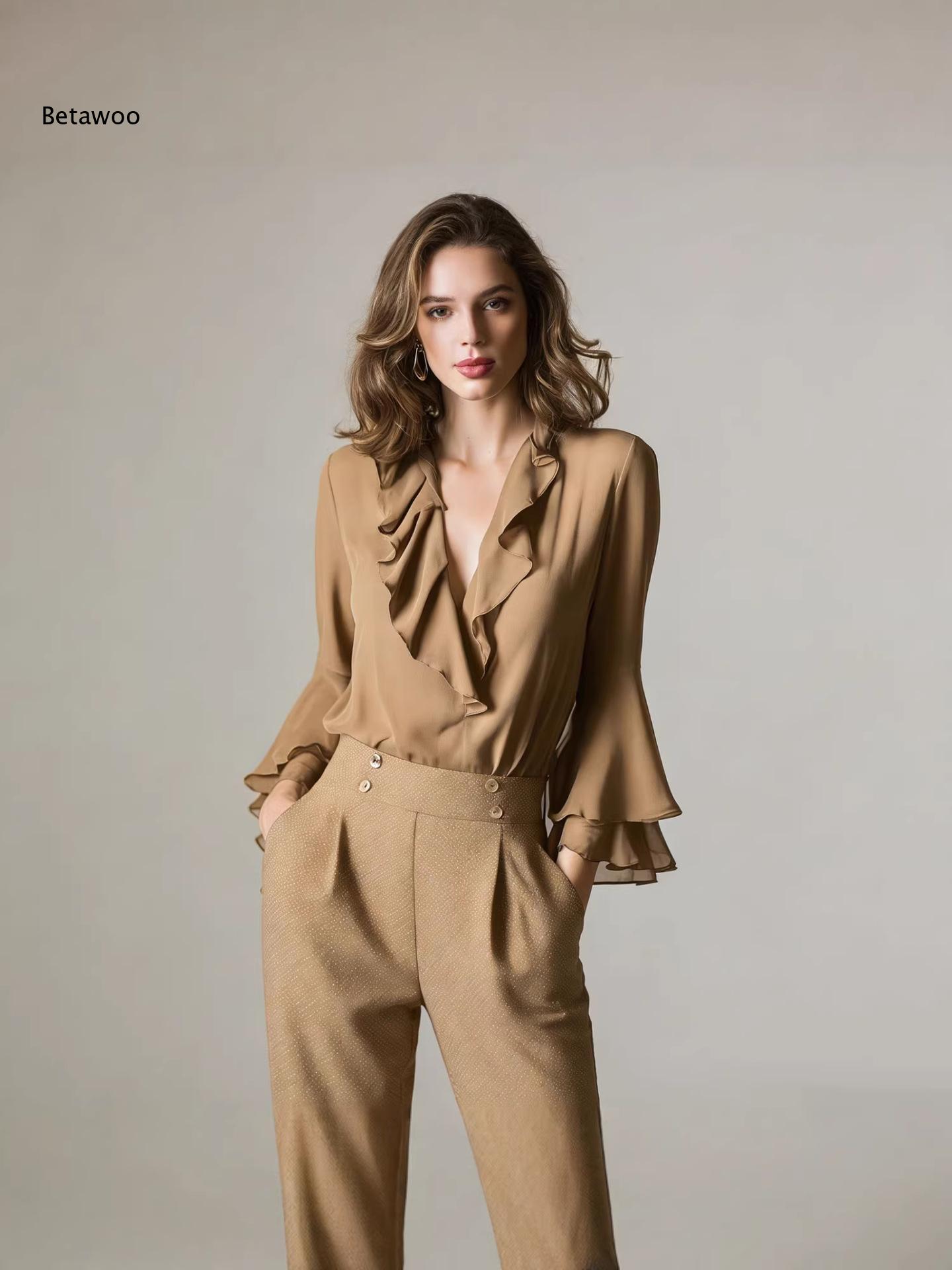 Kadın Zarif Fırfırlı V Yaka Şi - Wrap Blouse Chiffon incelemesi ve fiyatı