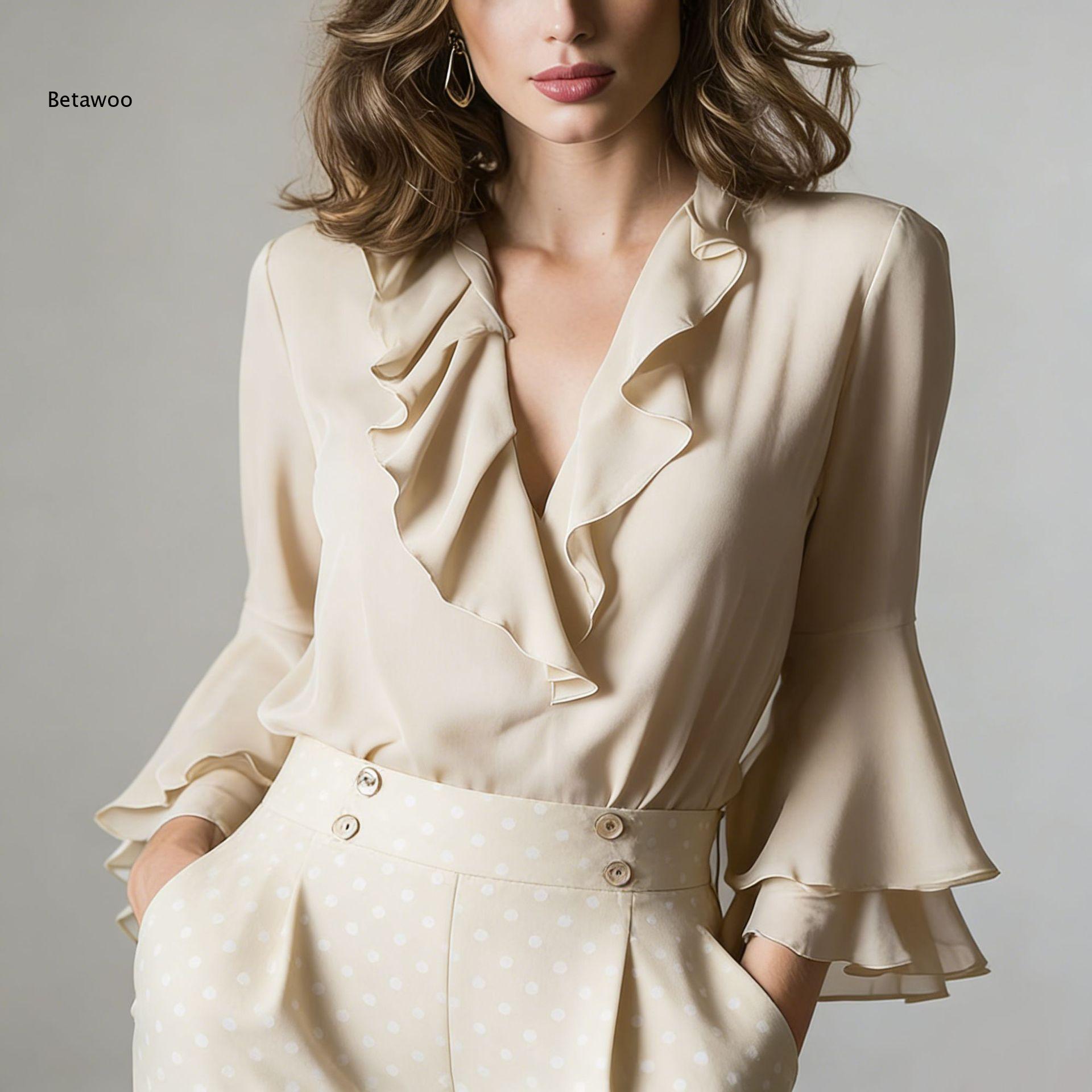 Kadın Zarif Fırfırlı V Yaka Şi - Wrap Blouse Chiffon incelemesi ve fiyatı